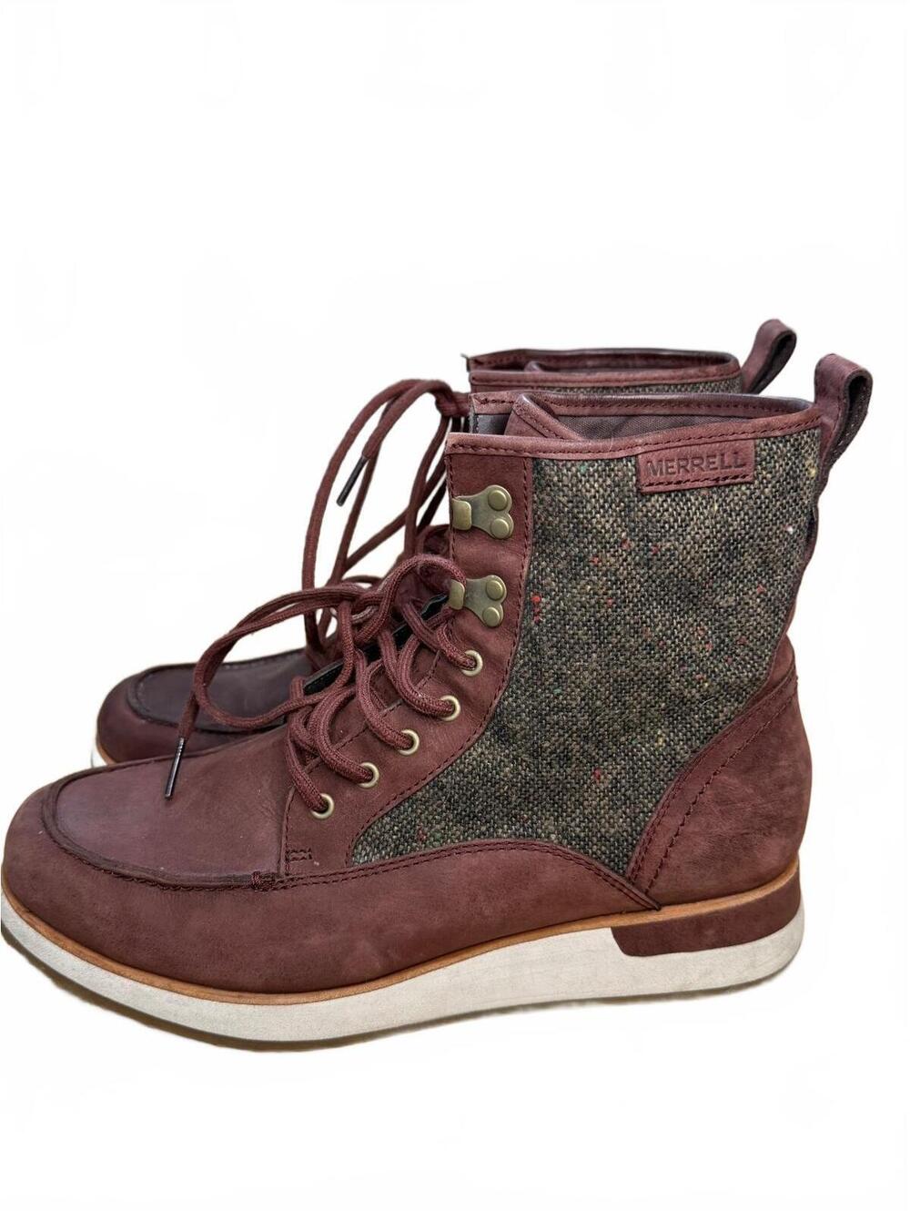 Merrell Women's Roam Mid Ankle Boots Red Leather Wool Blend Size 9